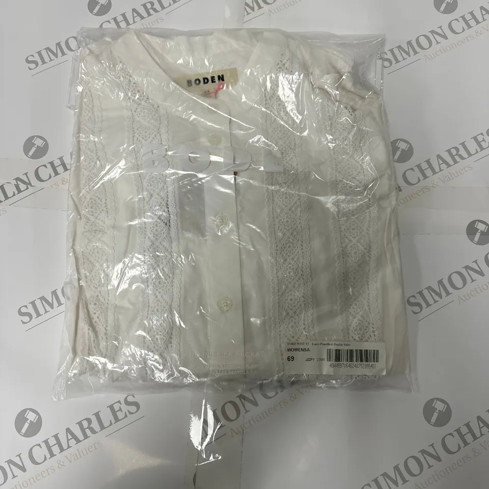 BODEN LACE PANELLED POPLIN SHIRT IN WHITE SIZE 12