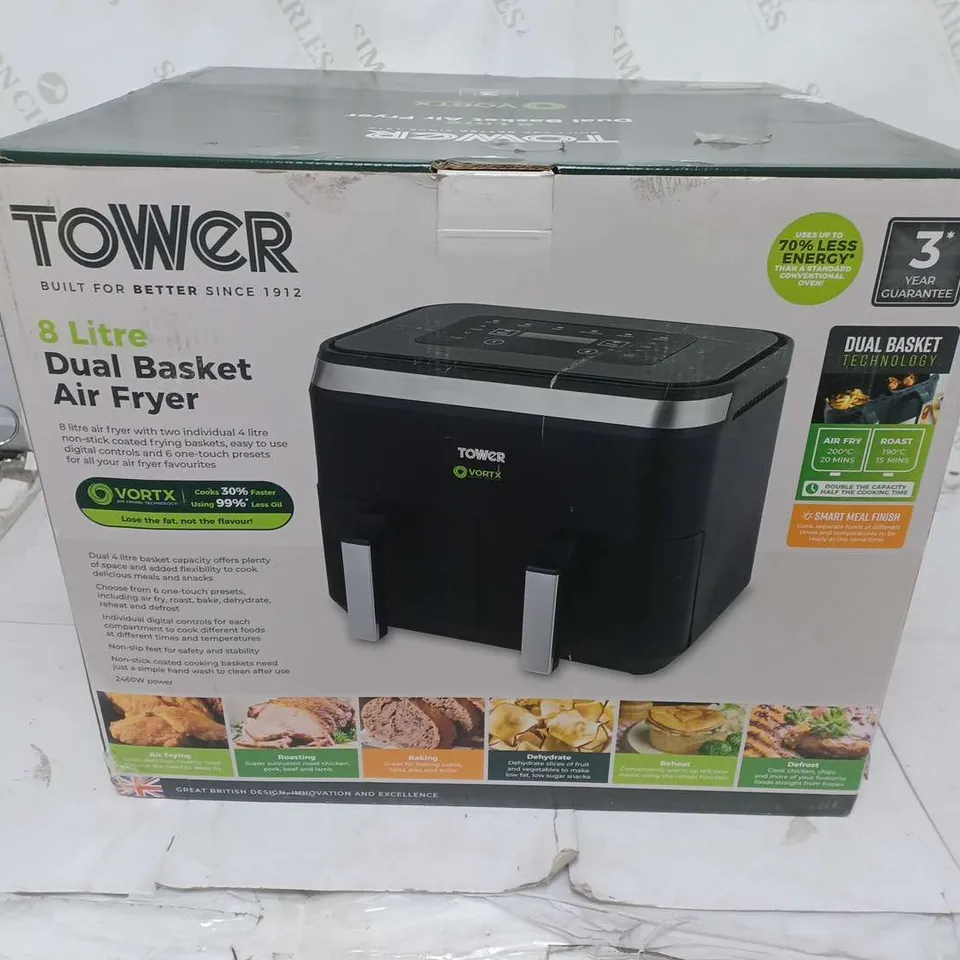 BOXED TOWER 8 LITRE DUAL BASKET AIR FRYER