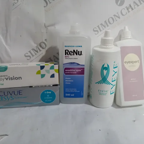 BOX OF APPROX 15 ASSORTED VISION CARE ITEMS TO INCLUDE - ACUVUE OASYS MOIST - RENU SENSITIVE EYES CARE - ACUVUE OASYS CONTACT LENSES ECT