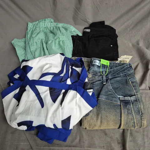BOX OF APPROXIMATELY 20 ASSORTED CLOTHING ITEMS TO INCLUDE DRESS, SKIRT, TROUSERS, ETC