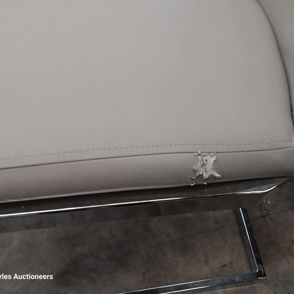 PAIR OF DESIGNER UPHOLSTERED DINING CHAIRS ON CHROME FRAMES GREY PU