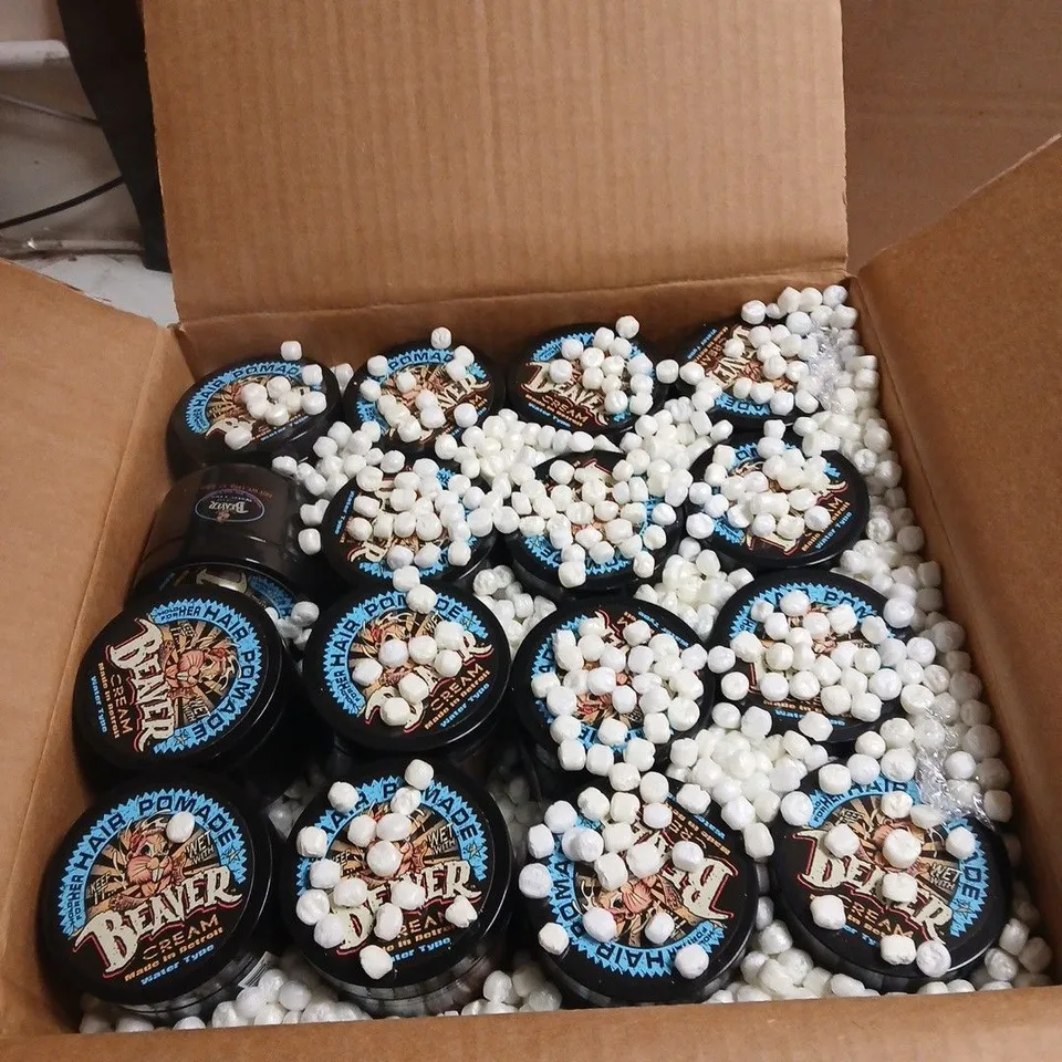 BOX OF APPROXIMATELY 45 X BEAVER CREAM HAIR POMADE WATER TYPE 110G