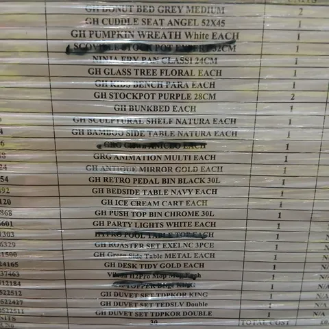 PALLET OF APPROXIMATELY 25 ASSORTED PRODUCTS TO INCLUDE; DONUT BED GREY, CUDDLE SEAT ANGEL, PUMPKIN WREATH, NINJA FRY PAN, BAMBOO SIDE TABLE, KIDS PLAY ICE CREAM CART, PUSH TOP BIN AND ROASTER SET