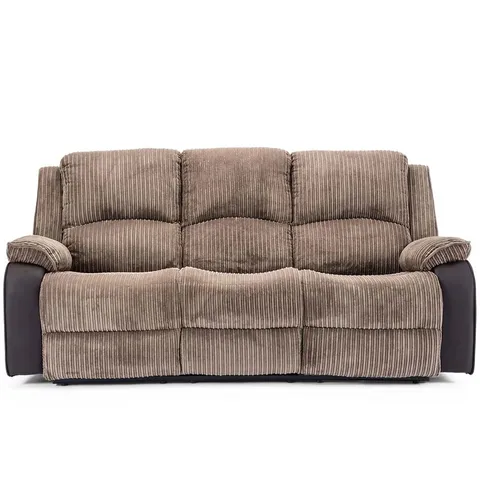 BOXED DESIGNER ELECTRIC 3 SEATER BROWN FABRIC RECLINER SOFA (1BOX)