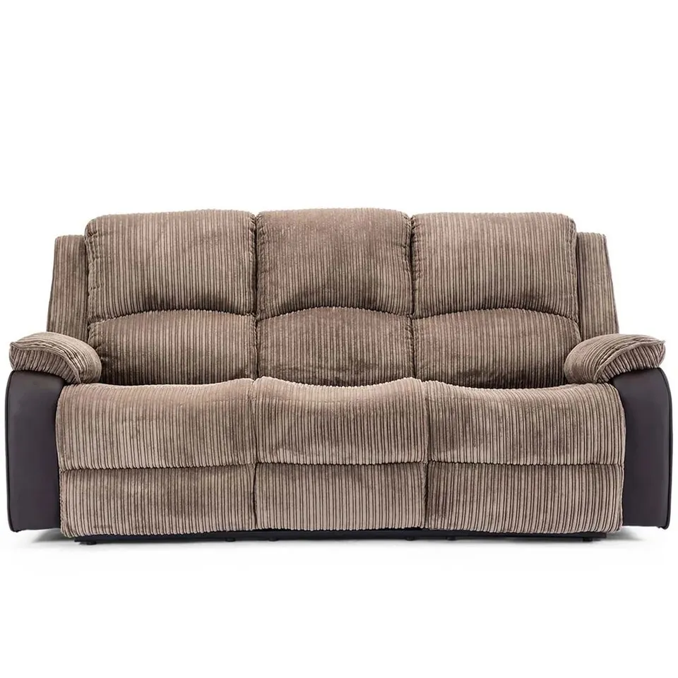 BOXED DESIGNER ELECTRIC 3 SEATER BROWN FABRIC RECLINER SOFA (1BOX)