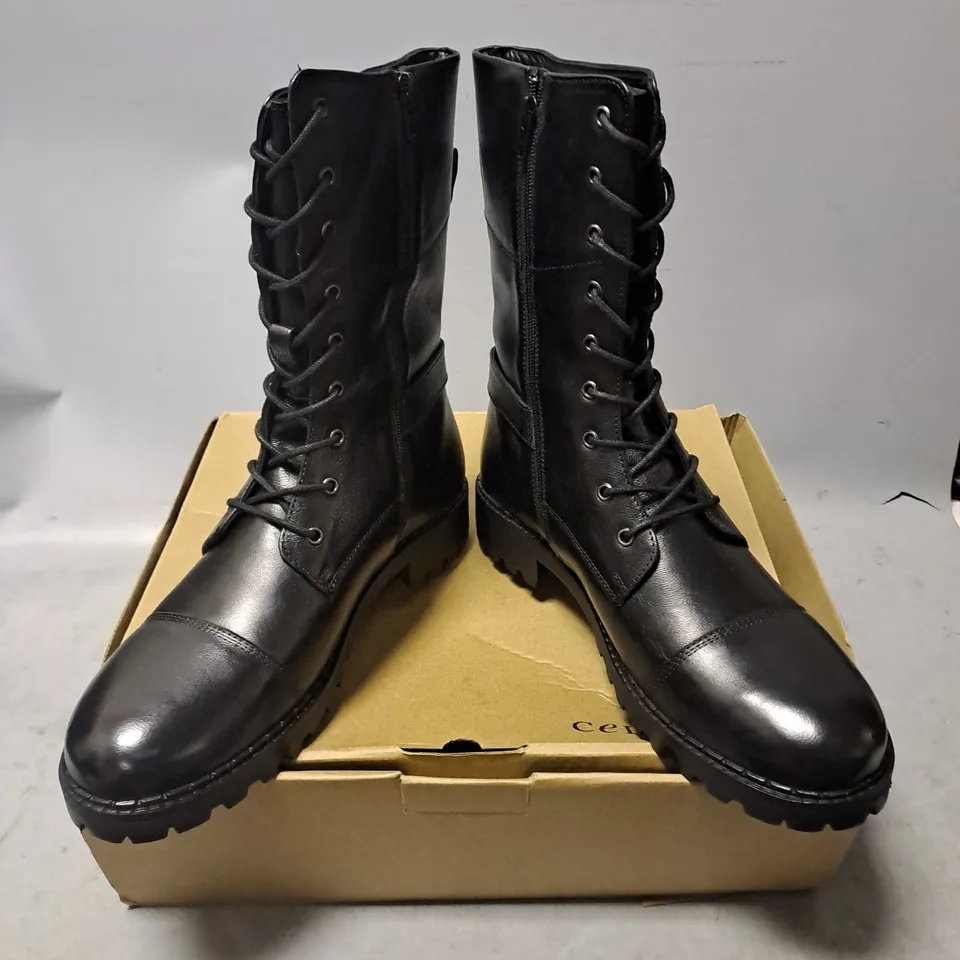 BOXED PAIR OF CELTIC & CO TALL ANKLE LACE UP BOOTS IN BLACK SIZE EU 41