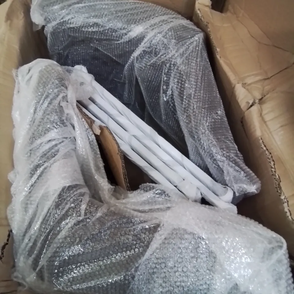 A BOXED PAIR OF GREY FAUX LEATHER UPHOLSTERED DINING CHAIRS