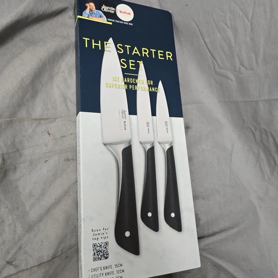 JAMIE OLIVER THE STARTER SET – 3-PIECE KNIFE SET (CHEF, UTILITY & PARING) BOXED