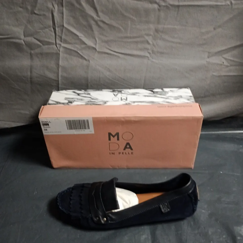 MODA IN PELLE NAVY SUEDE LOAFERS – WOMEN'S, EU 39 , BOXED