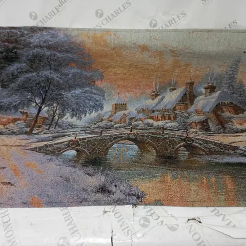 SNOWTIME COBBLESTONE CHRISTMAS FIBRE OPTIC HANGING WALL TAPESTRY - 92cm x 66cm COLLECTION ONLY