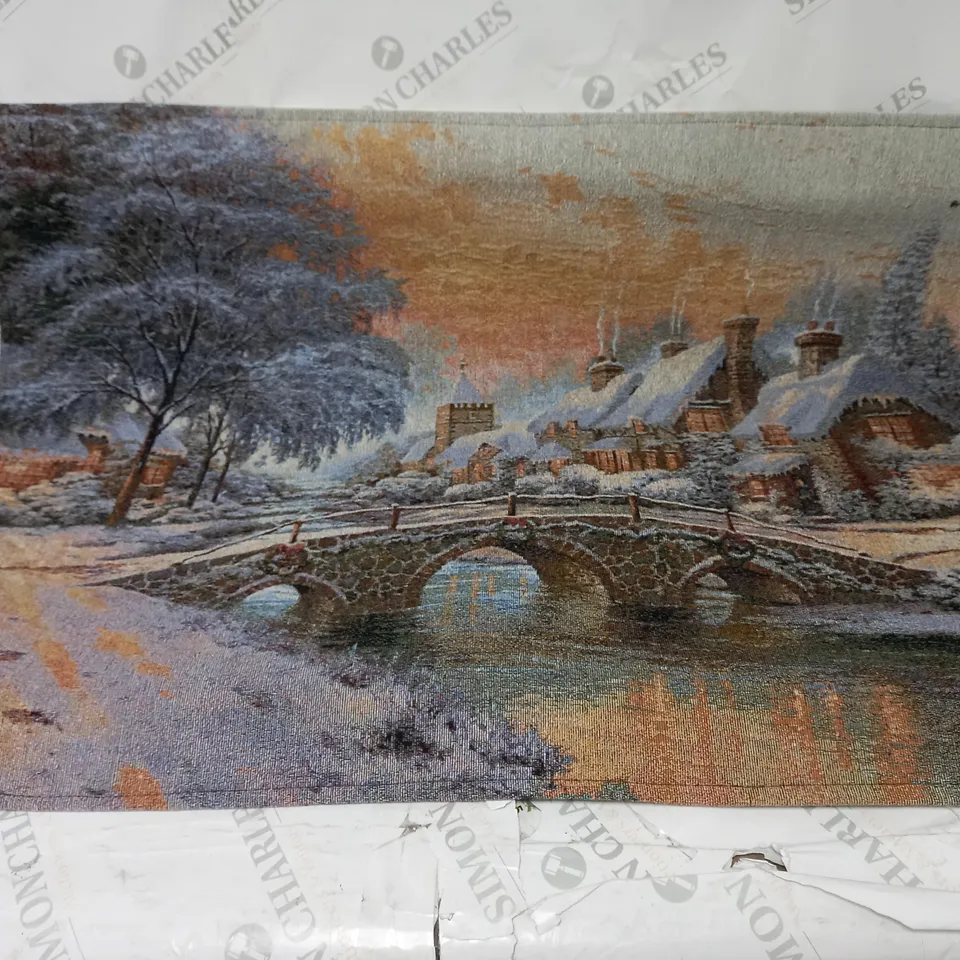 SNOWTIME COBBLESTONE CHRISTMAS FIBRE OPTIC HANGING WALL TAPESTRY - 92cm x 66cm COLLECTION ONLY