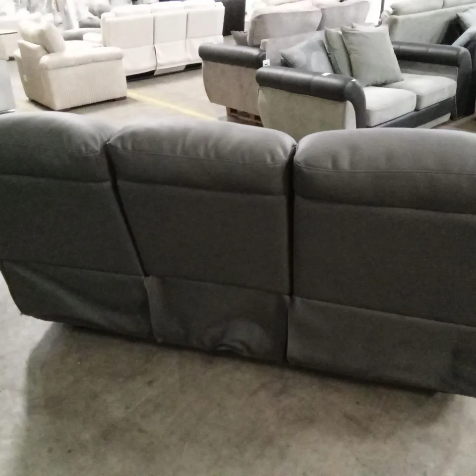 ROTHBURY LUXURY FAUX LEATHER HIGH BACK 3 SEATER MANUAL RECLINER SOFA - CHARCOAL RRP £729