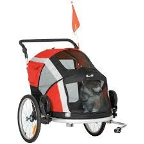 BOXED PAWHUT DOG BIKE TRAILER 2-IN-1 PET STROLLER FOR LARGE DOGS CART FOLDABLE BICYCLE CARRIER ALUMINIUM FRAME WITH SAFETY LEASH HITCH COUPLER REFLECTOR FLAG RED