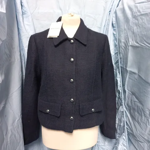 WHISTLES CROPPED BOUCLE JACKET IN NAVY - UK 10
