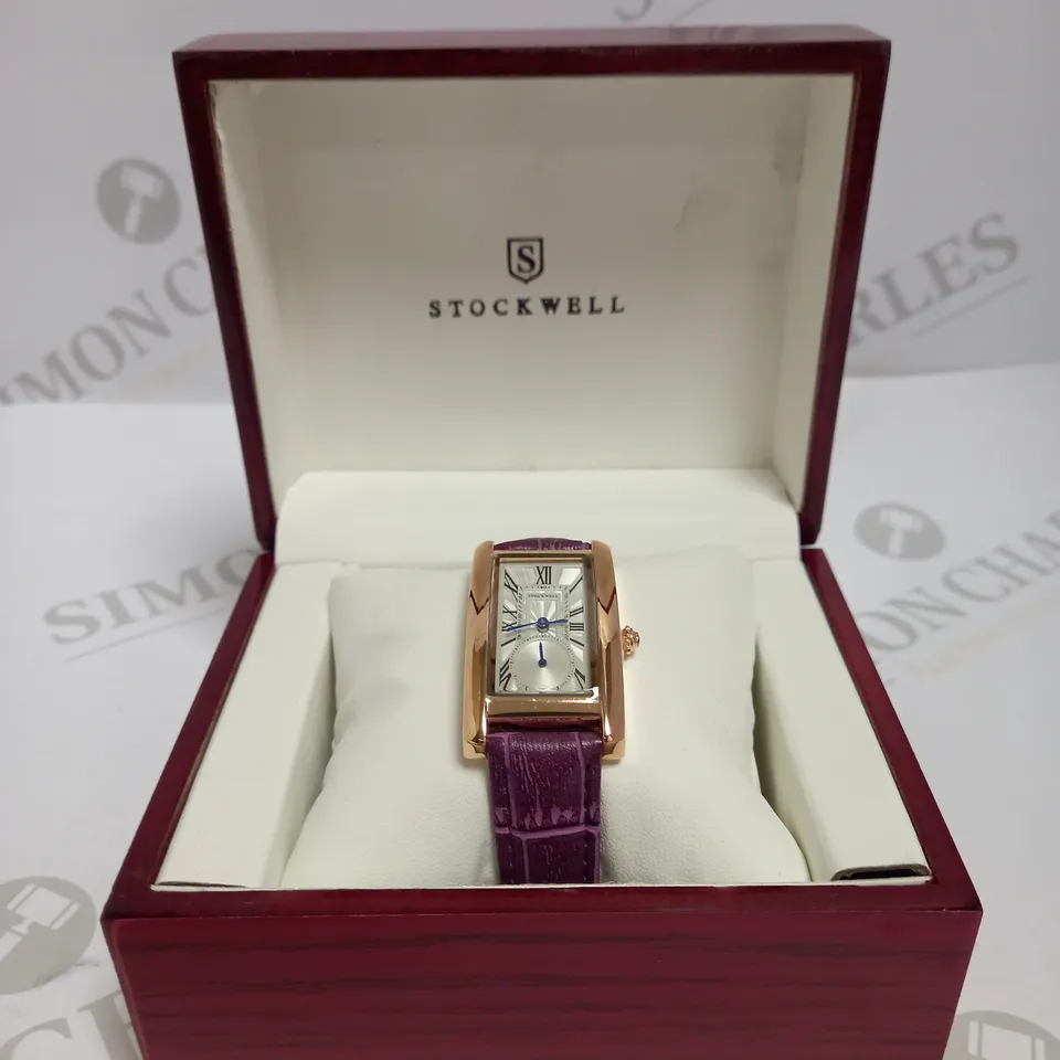 LADIES STOCKWELL WATCH – TEXTURED DIAL WITH SUB DIAL MINUTE HAND – PURPLE/PINK LEATHER STRAP