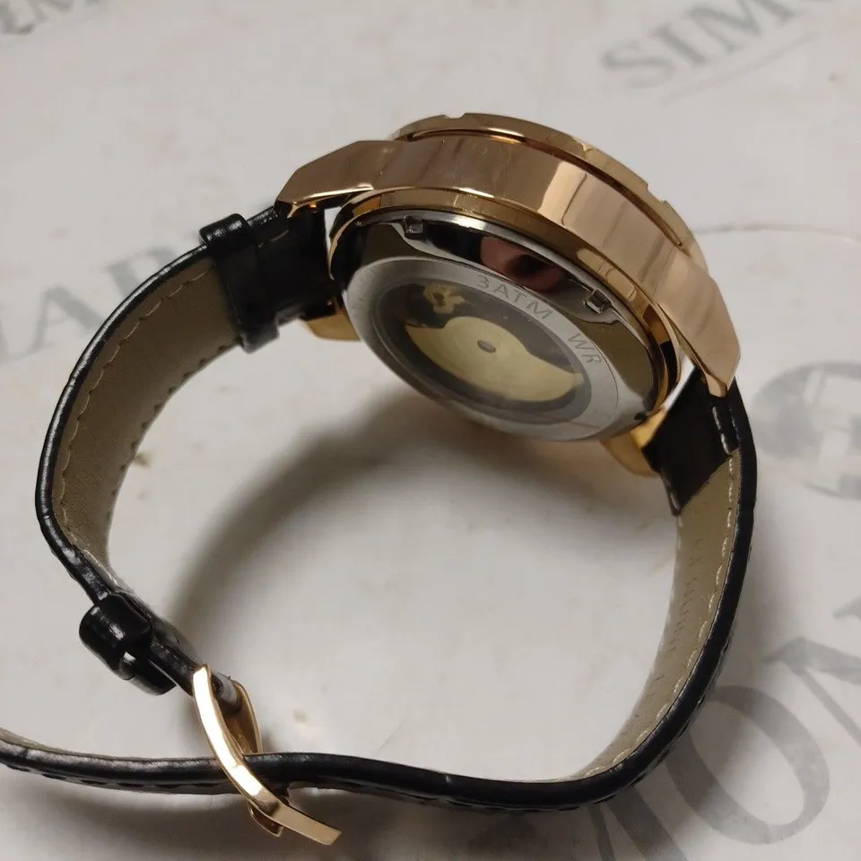 MENS VONLANTHEN AUTOMATIC SKELETON WATCH – V110 - GLASS EXHIBITION BACKCASE – BLACK LEATHER STRAP