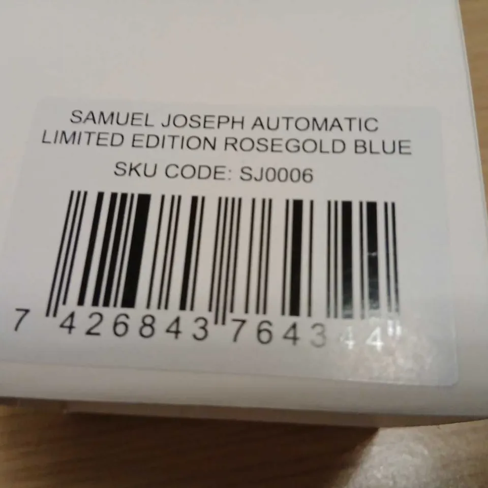 SAMUEL JOSEPH AUTOMATIC LIMITED EDITION ROSE GOLD BLUE DIAL WATCH – SJ0006 (BOXED)