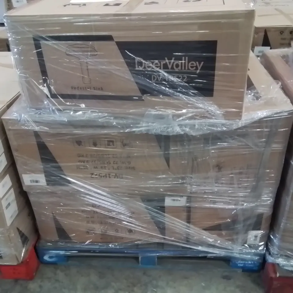 PALLET CONTAINING 4 DEERVALLEY DV-1P521 PEDESTAL BATHROOM SINK BASINS