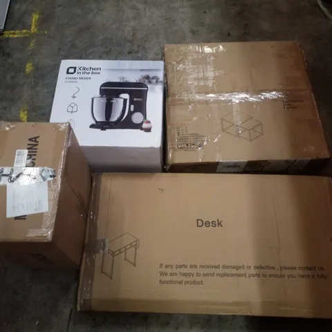 PALLET CONTAINING ASSORTED PRODUCTS INCLUDING STAND MIXER, STORAGE TUBS WITH LIDS, DESK & NESTING SIDE TABLES