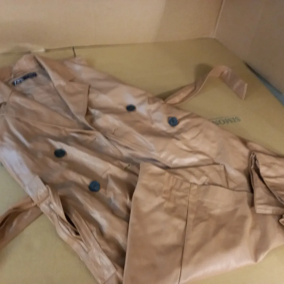 ZARA BROWN PU SLEEVELESS COAT - EUR M
