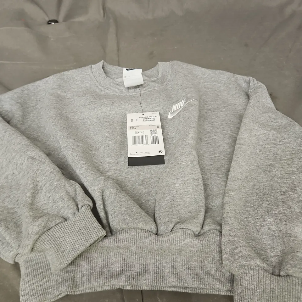 NIKE GREY FLEECE CROPPED SWEATSHIRT KIDS SIZE XS