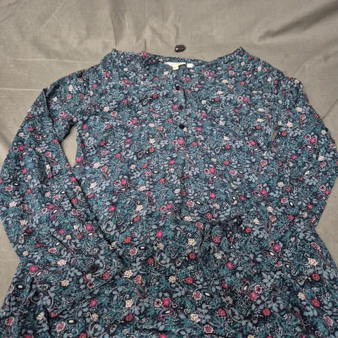 FAT FACE FLORAL PRINT BLOUSE, TEAL/BLUE, UK 6, WOMEN'S