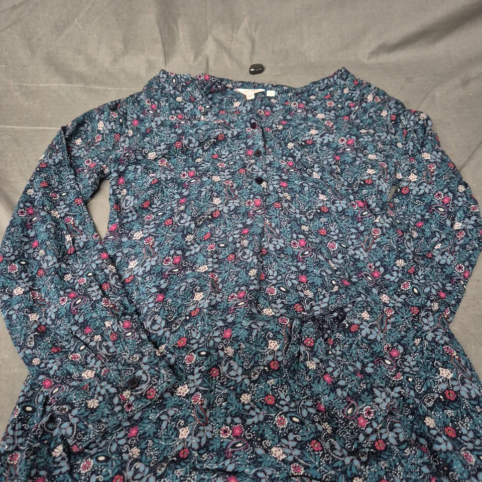 FAT FACE FLORAL PRINT BLOUSE, TEAL/BLUE, UK 6, WOMEN'S