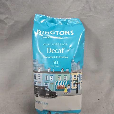 APPROXIMATELY 10 PACKS OF RINGTONS DECAF TEA BAGS (50 TEA BAGS PER PACK)