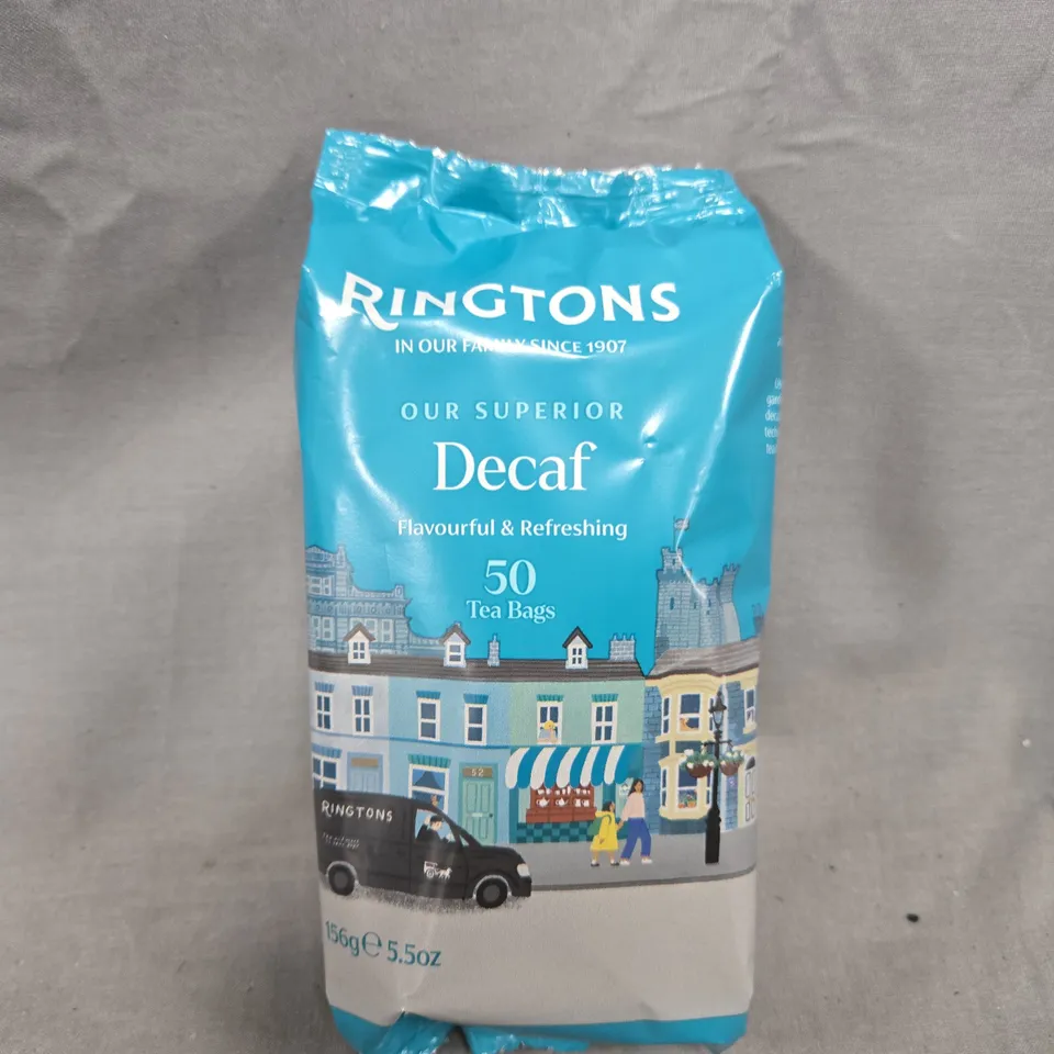 APPROXIMATELY 10 PACKS OF RINGTONS DECAF TEA BAGS (50 TEA BAGS PER PACK)