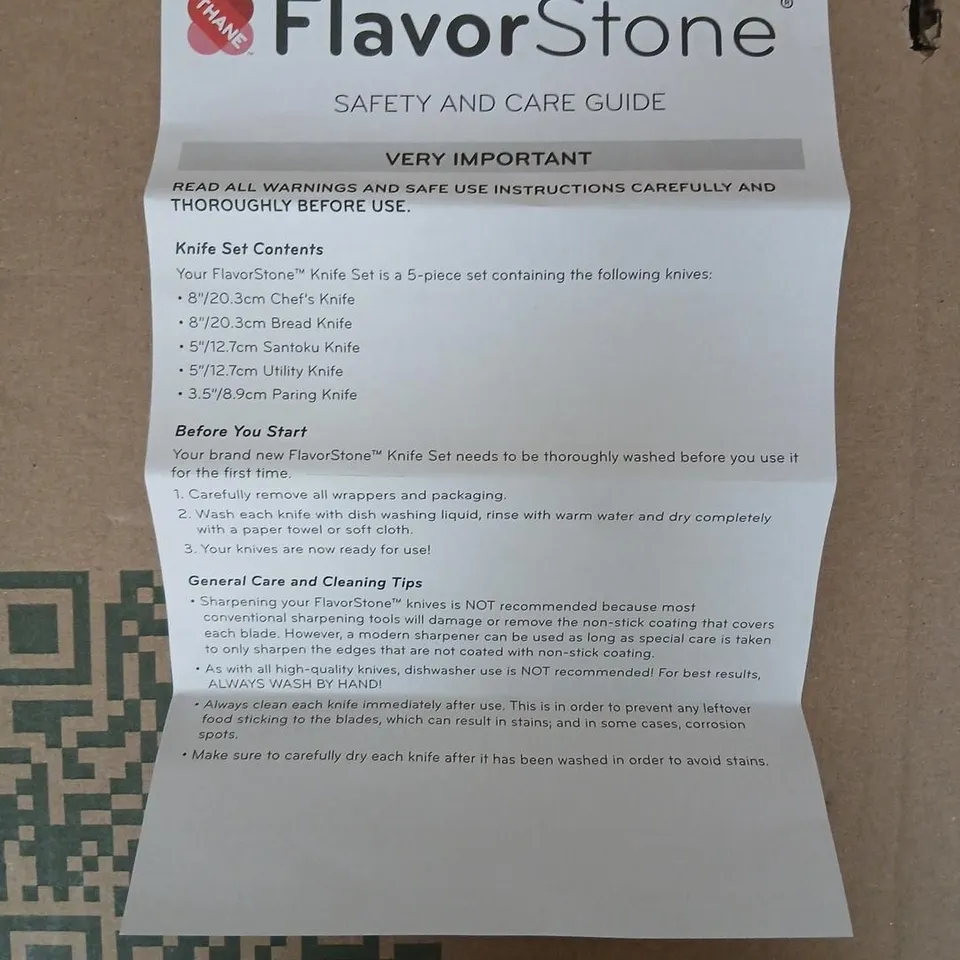 FLAVORSTONE 5-PIECE KNIFE SET (CHEF, BREAD, SANTOKU, UTILITY & PARING) – BOXED