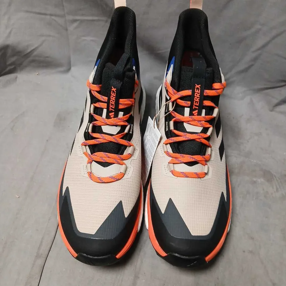 ADIDAS TERREX FREE HIKER 2 TRAIL SHOES – UK 10½ (US 11), BEIGE/BLACK/ORANGE