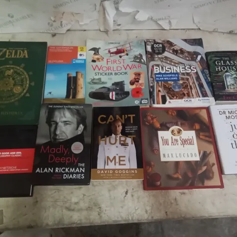 CAGE OF ASSORTED BOOKS BY DR MICHAEL MOSLEY, FRIEDRICH NIETZSCHE, DAVID GOGGINS, MONIQUE ROFFEY, HAROLD OSBORNE, SIMON STΓ
LENHAG