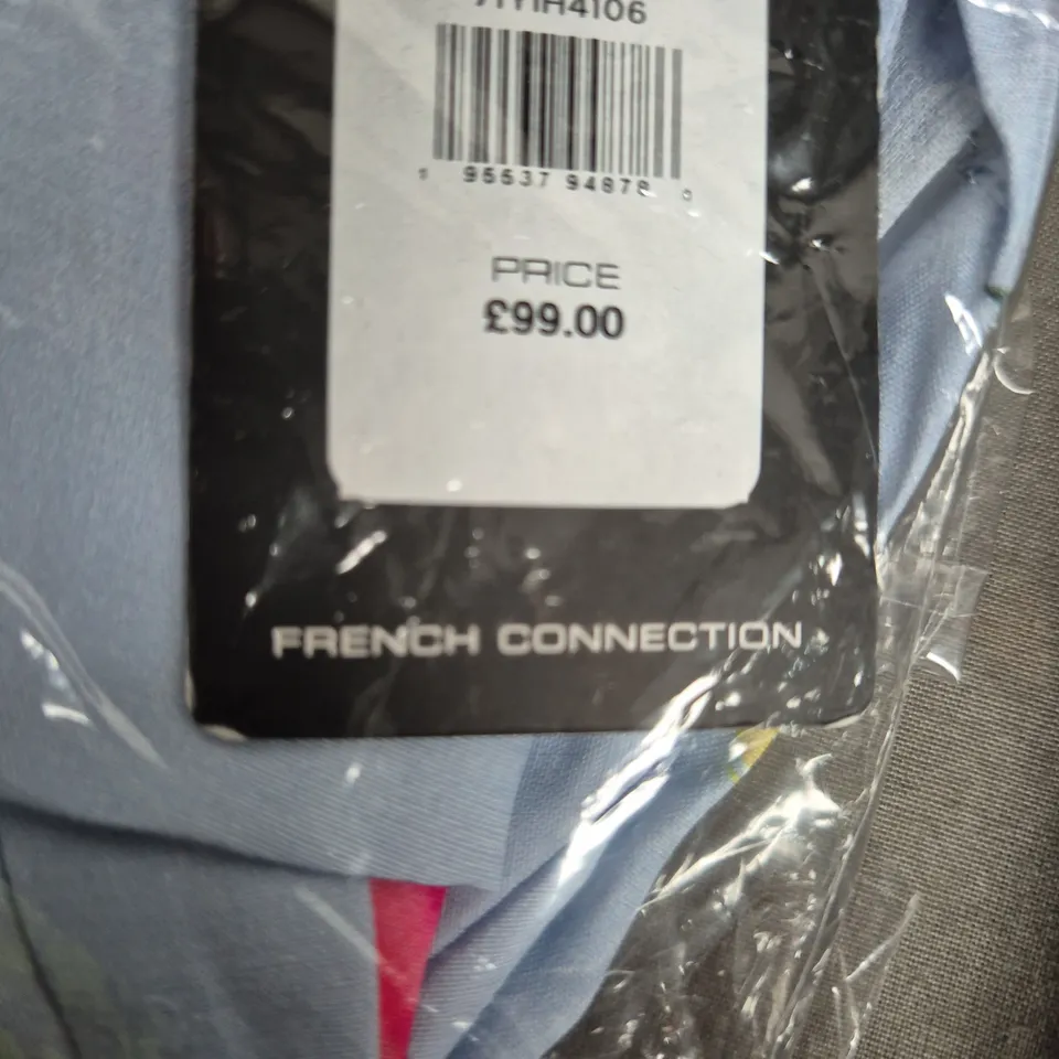 FRENCH CONNECTION VIVIENNE VISCOSE FRONT DRESS – SKY BLUE, UK 16