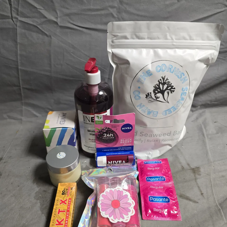 APPROXIMATELY 15 ASSORTED HEALTH & BEAUTY PRODUCTS TO INCLUDE CONDOMS, NIVEA AND JAMES CHARLES