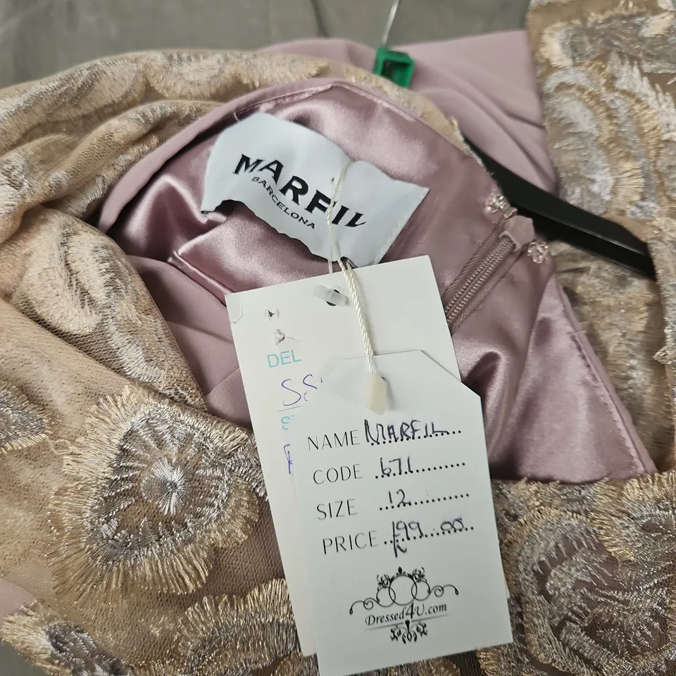 Marfil Barcelona Evening Dress - Mauve Lace Overlay, Size 12