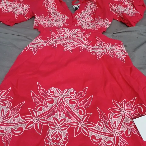 NOBODY'S CHILD NICKY EMBROIDED MINI DRESS, OCCASION RED - UK SIZE 14