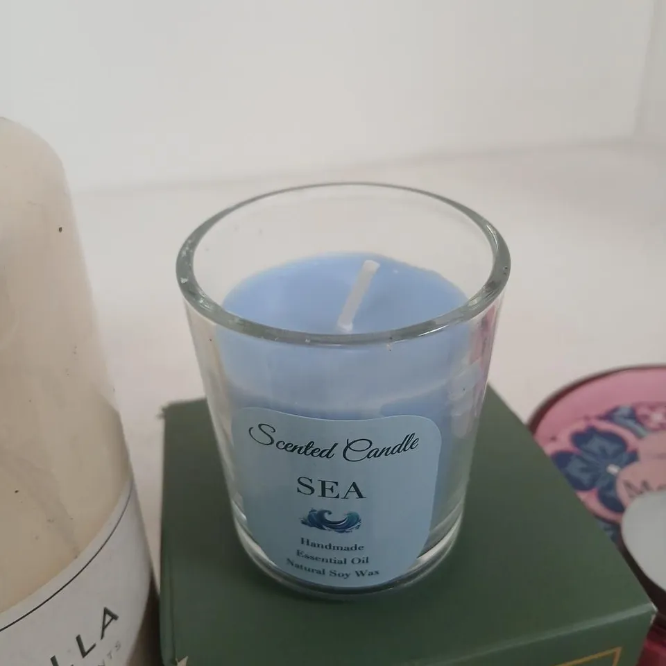 ASSORTED SCENTED CANDLES BUNDLE: OUD & BERGAMOT, SEA, EVERGREEN FOREST, MOROCCAN CLOVES IN TINS AND JARS (BOX INCLUDED)