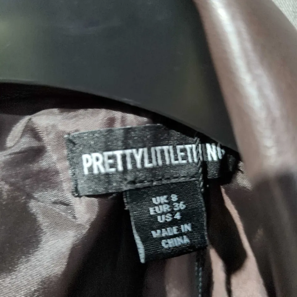 PRETTYLITTLETHING BROWN PU LEATHER BOMBER JACKET – UK SIZE 8