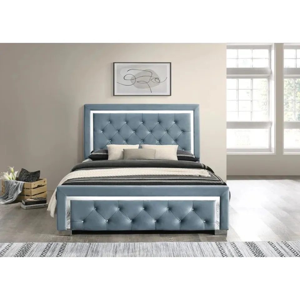 BOXED DEENA UPHOLSTERED BED - LIGHT BLUE // SIZE: SINGLE (1 BOX)