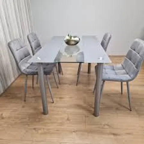 BOXED SELIG 4-PERSON DINING SET - GREY/CLEAR LEGS (2 BOXES)