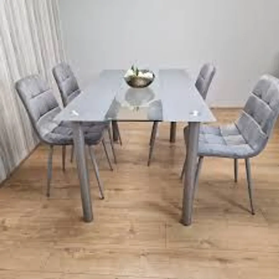 BOXED SELIG 4-PERSON DINING SET - GREY/CLEAR LEGS (2 BOXES)