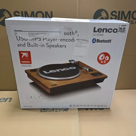 BOXED LENCO TURNTABLE WITH BLUETOOTH AND BUILT IN SPEAKERS - LS-55WA