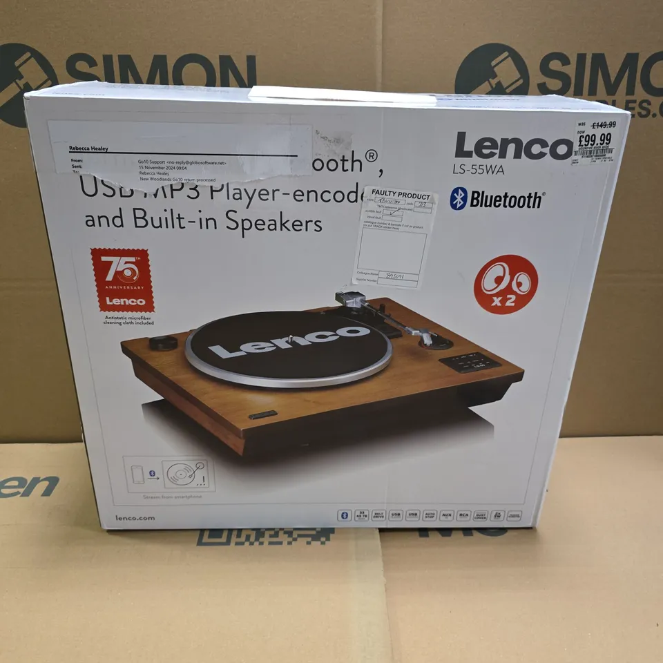 BOXED LENCO TURNTABLE WITH BLUETOOTH AND BUILT IN  SPEAKERS - LS-55WA