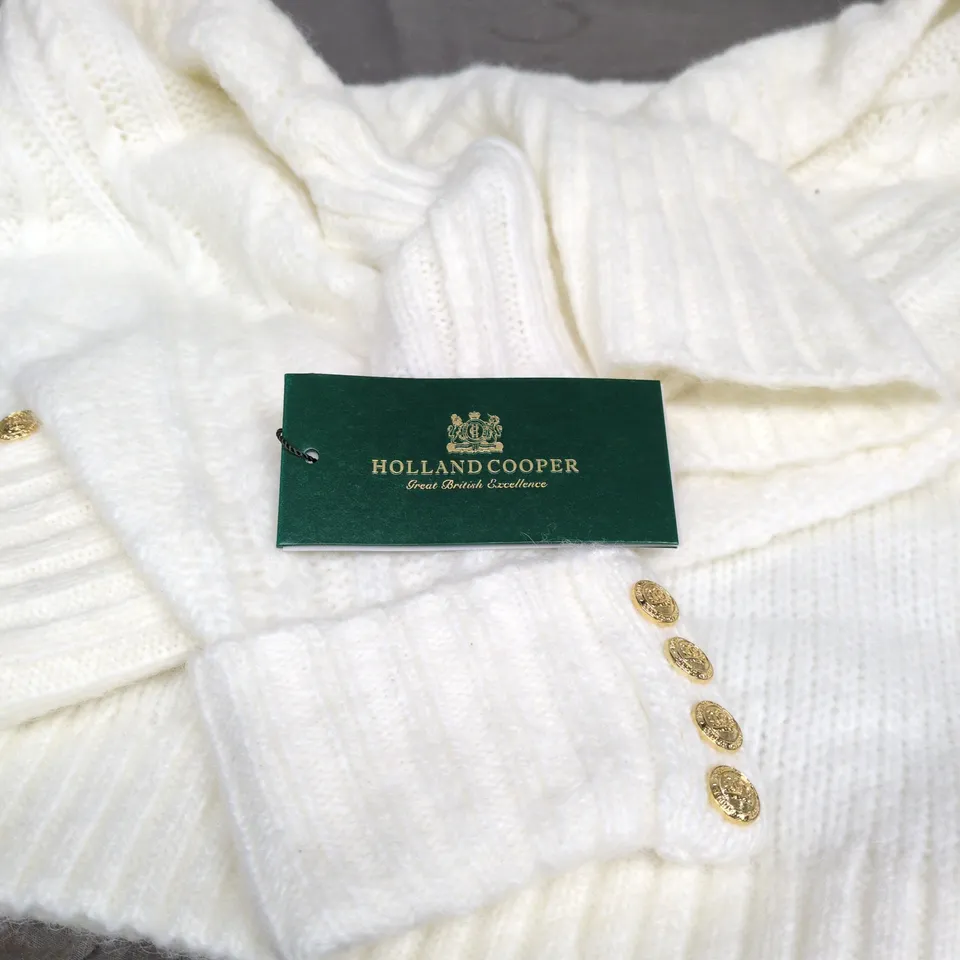 HOLLAND COOPER IVORY KNIT CARDIGAN WITH GOLD CREST BUTTONS SMALL