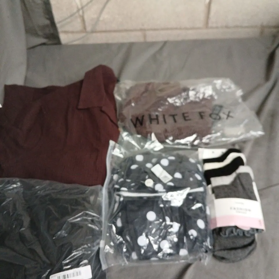 APPROXIMATELY 20 ASSORTED CLOTHING PRODUCTS IN VARIOUS STYLES & SIZES TO INCLUDE PANTS, T-SHIRTS, DRESSES ETC