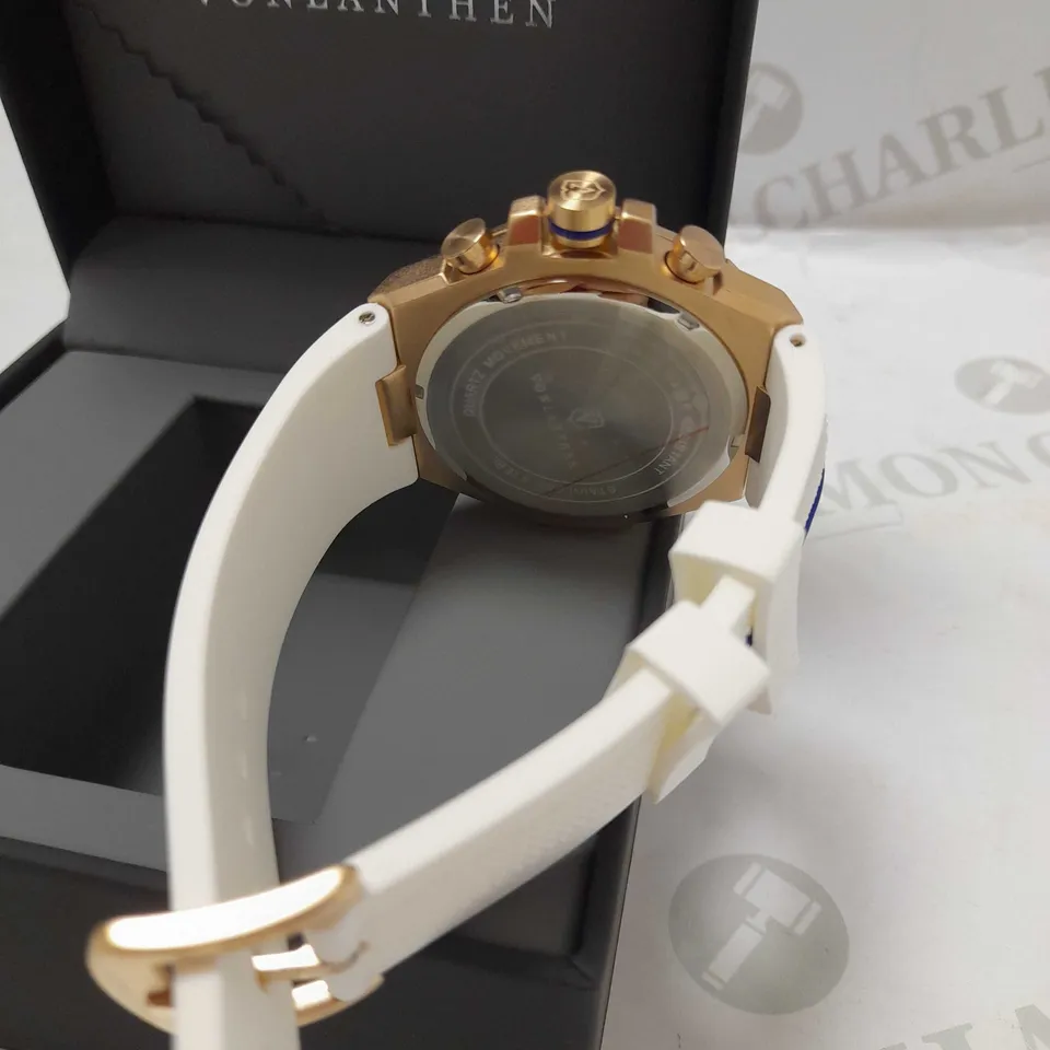 VONLANTHEN CHRONO TRIPLE DIAL WHITE RUBBER STRAP WATCH