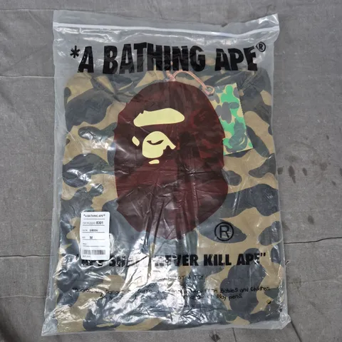 A BATHING APE CAMO SHARK RELAXED FIT FULL ZIP HOODIE JACKET IN GREEN SIZE MEDIUM