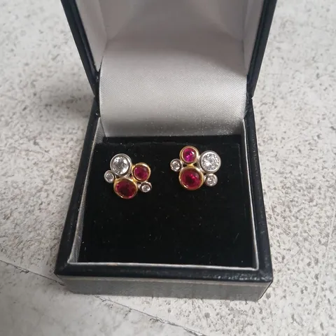 DIAMONIQUE 1.5CT RUBY BUBBLE STUD EARRINGS STERLING SILVER 