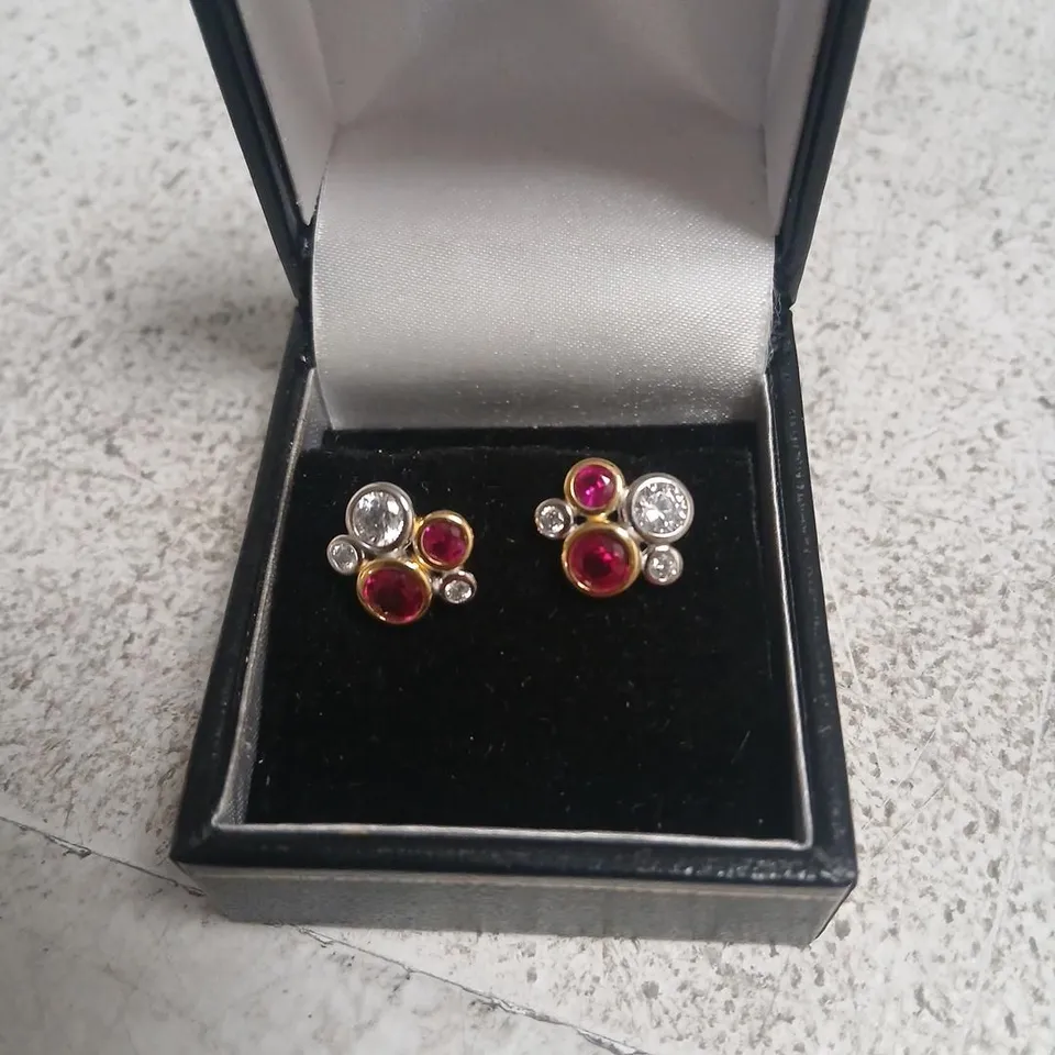 DIAMONIQUE 1.5CT RUBY BUBBLE STUD EARRINGS STERLING SILVER