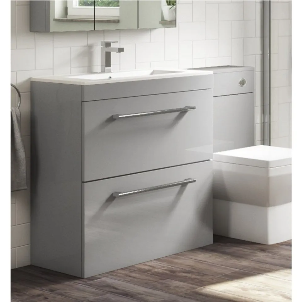 BOXED ASHFORD 800MM FLOORSTANDING VANITY UNIT GREY GLOSS